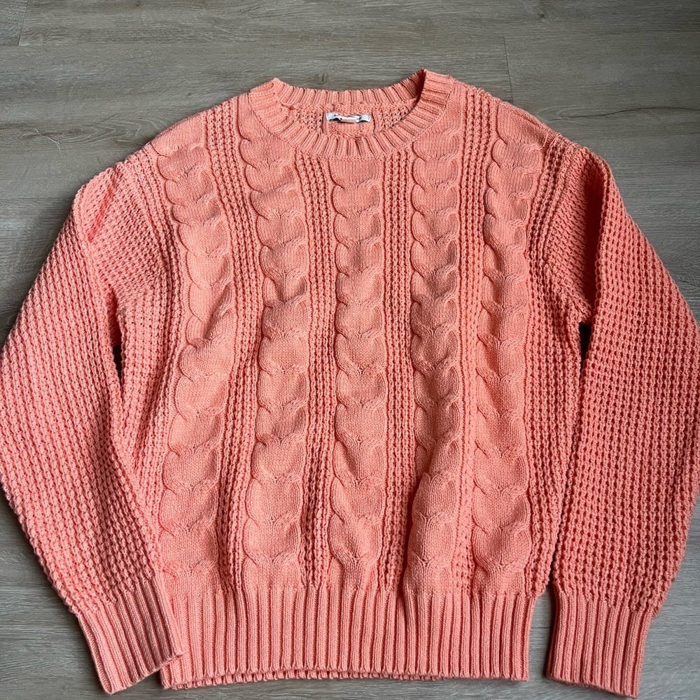 American Eagle Cable Knit Sweater Chunky Orange SZ M